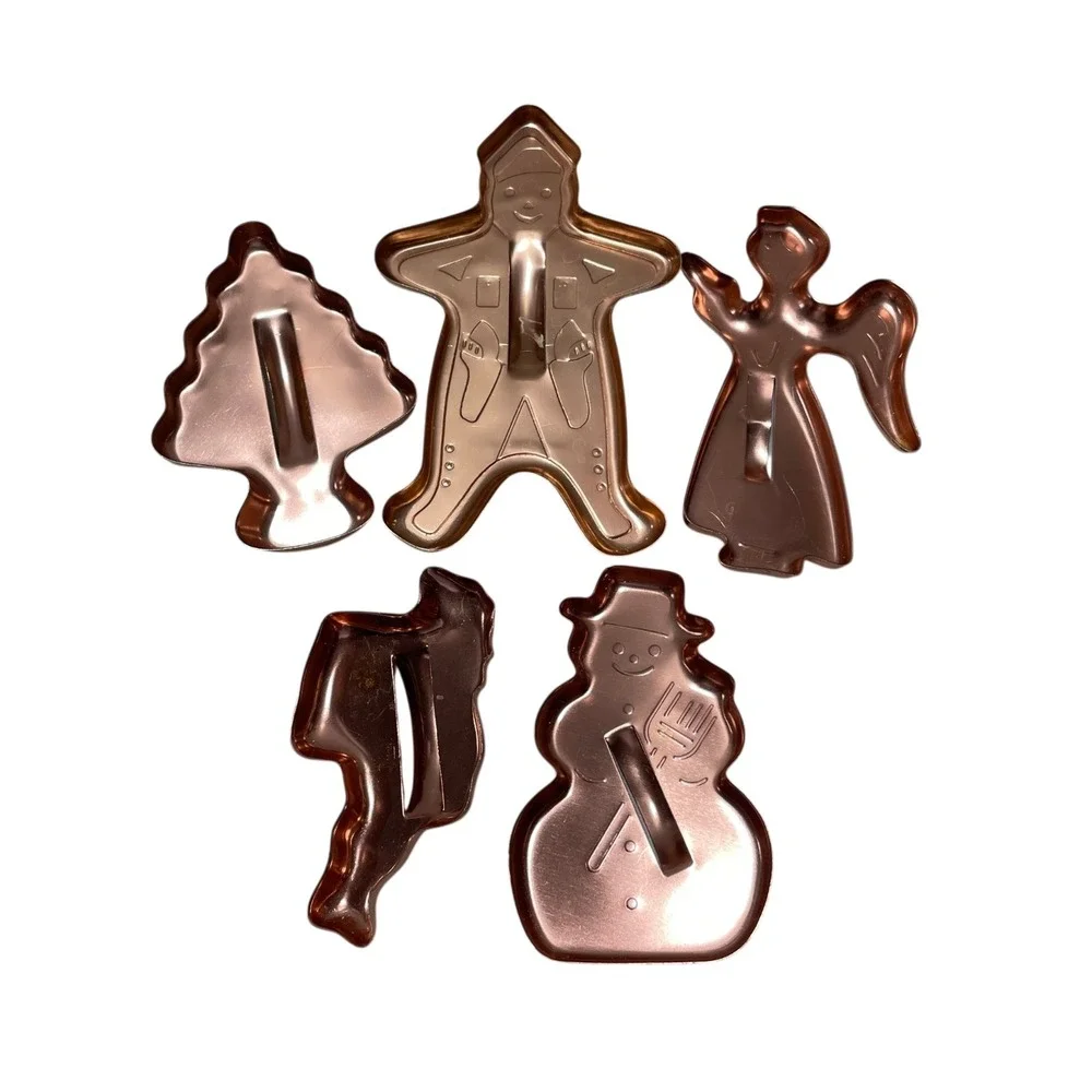 Copper Cookie Cutters Set of Five: Tree‎ Santa Snowman Angel Gingerbread Man
